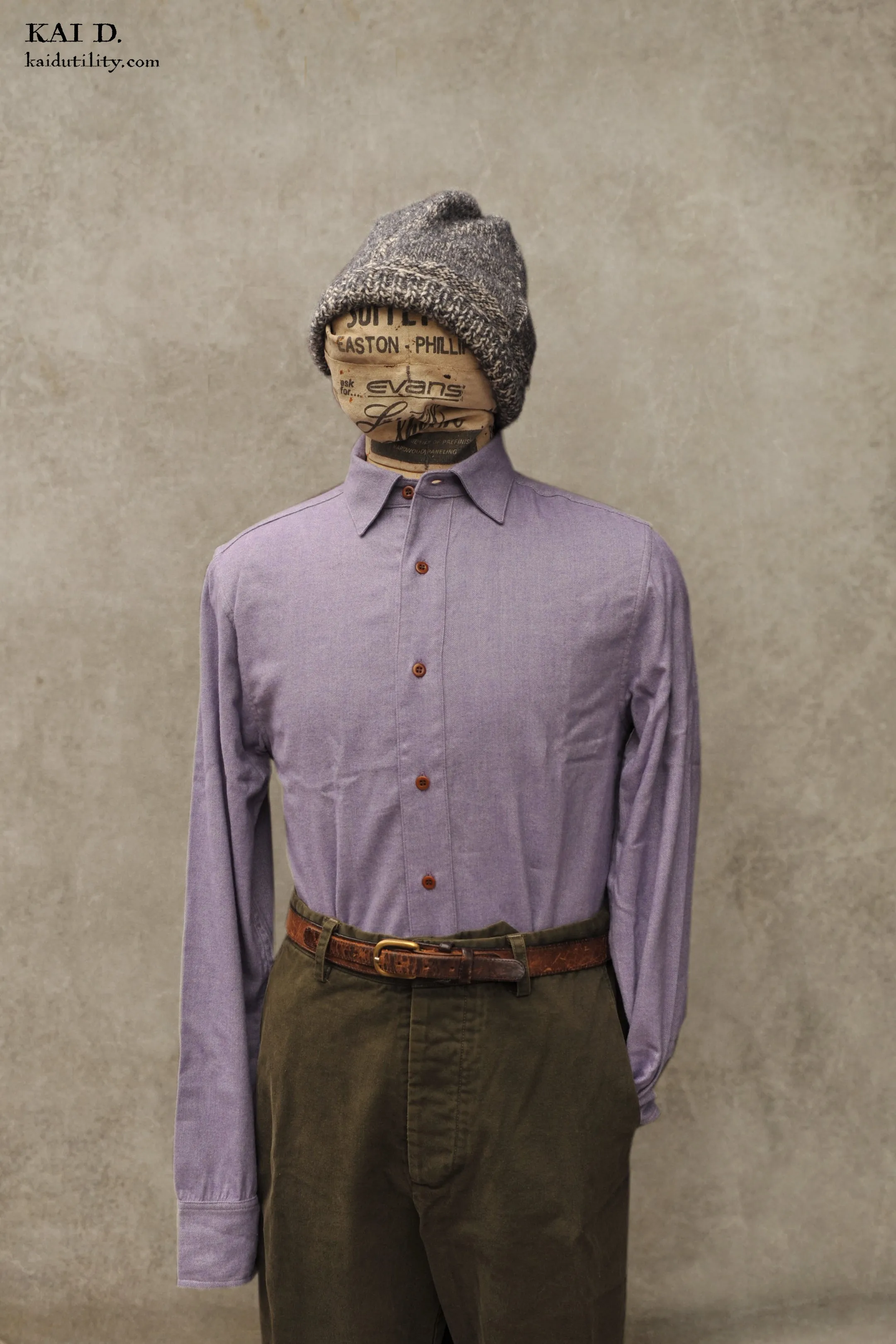 Italian Flannel Denham Shirt - Lilac - M, L (longer sleeves and body length)