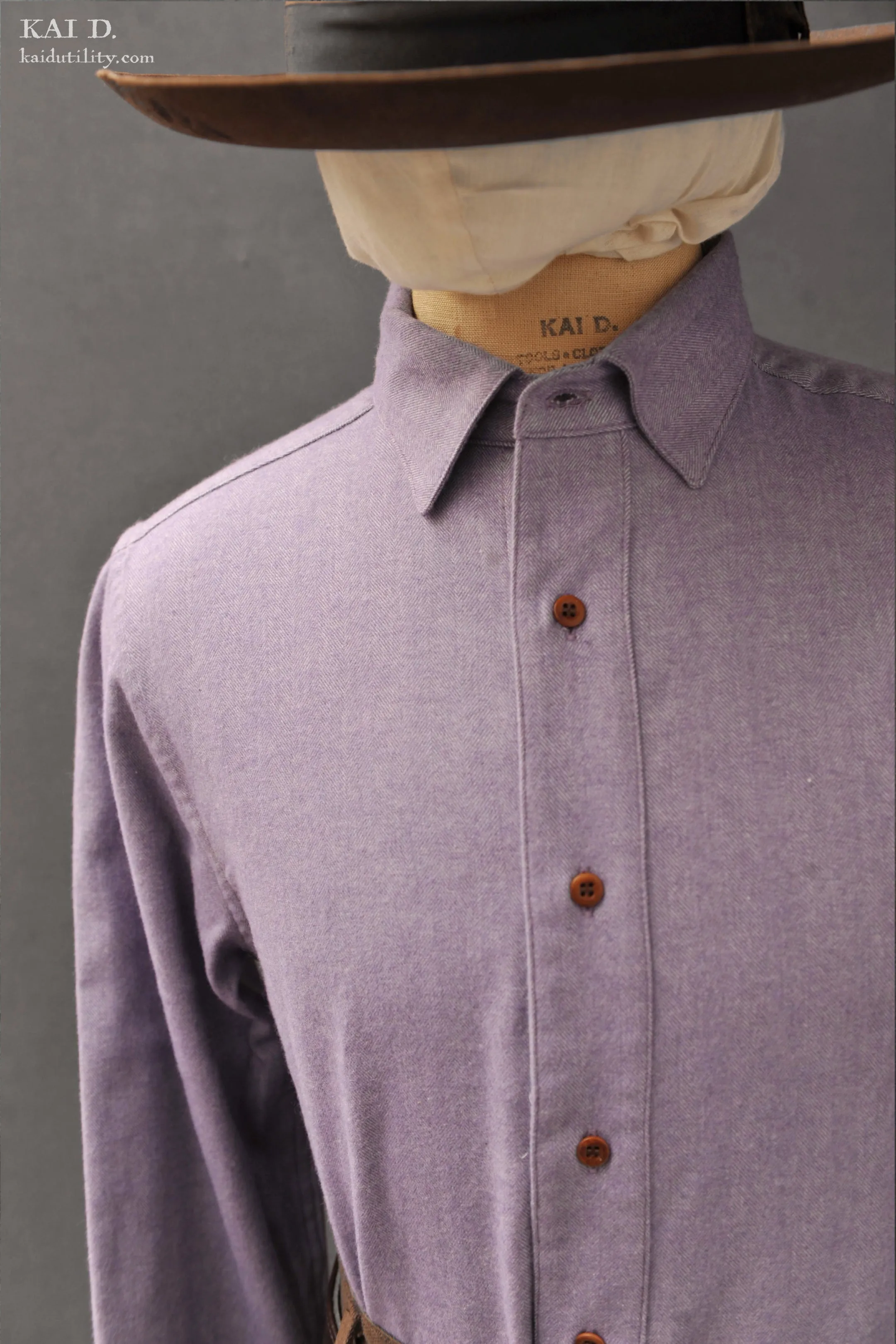 Italian Flannel Denham Shirt - Lilac - M, L (longer sleeves and body length)