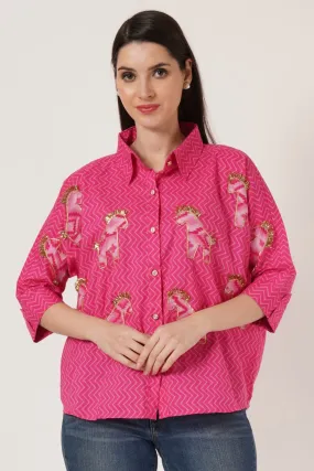 Jaipuri Cotton Zigzag Oversized Shirt for Women