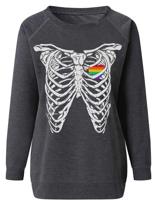 Justice Women's Skeleton Print Raglan Sleeve Hoodie