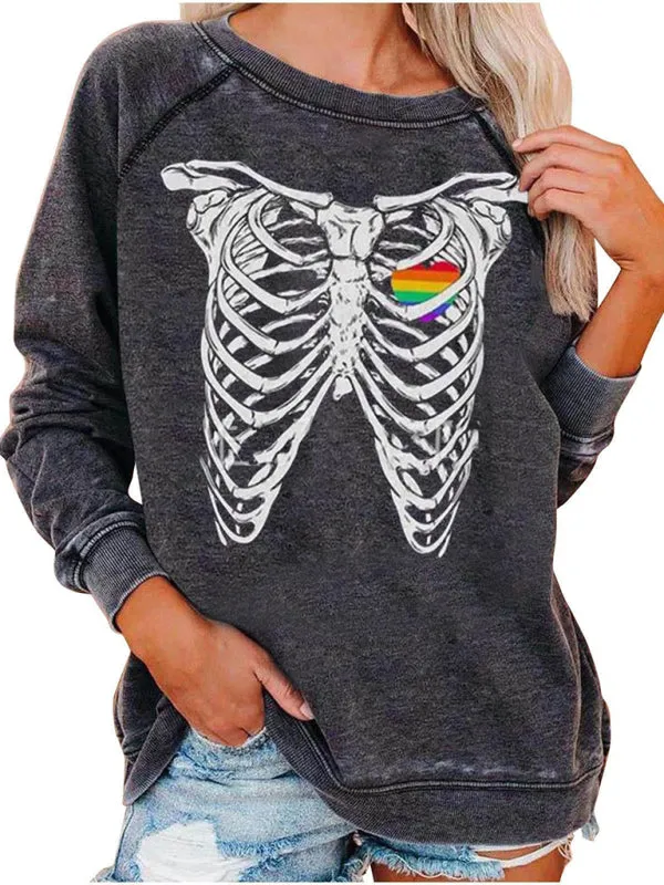 Justice Women's Skeleton Print Raglan Sleeve Hoodie