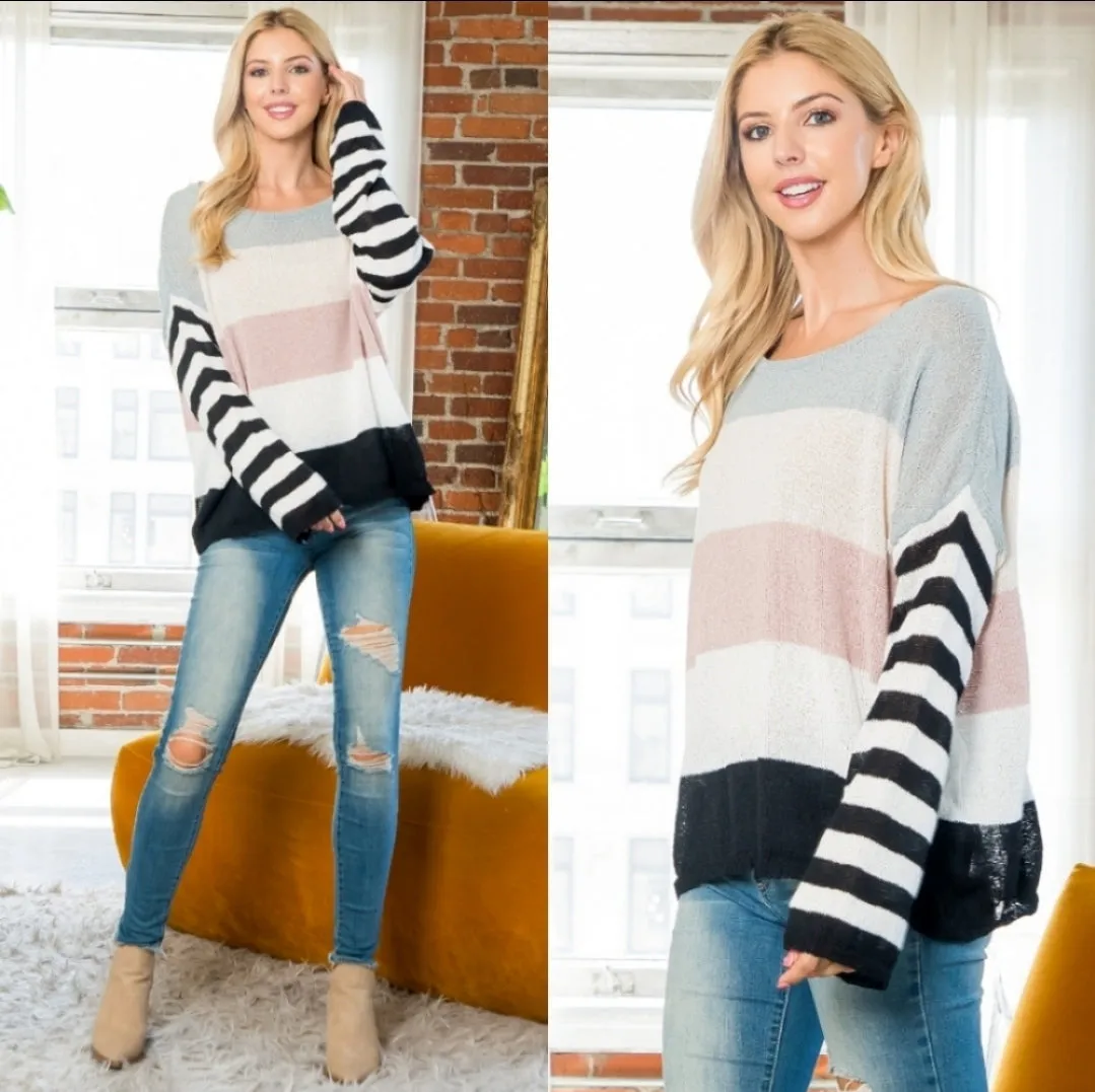 Lightweight Stripe Sleeved Sweater