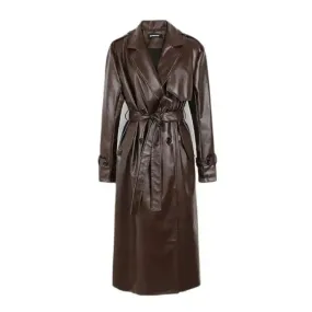 Long Black Faux Fur Trench Coat With Belt and Double Button