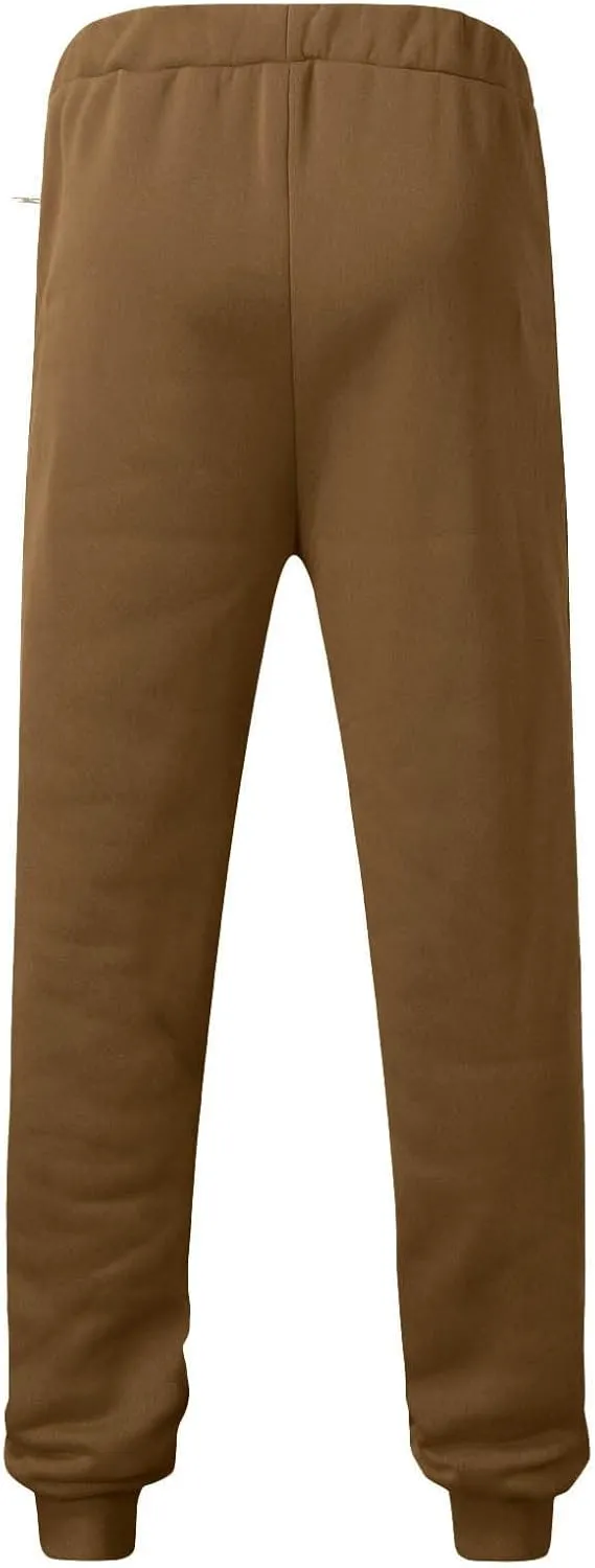 Mens Solid Soft Fleece Lined Sherpa Sweatpants Winter Warm Pants Jogger Lounge Athletic Sonw Pant with Zipper Pocket