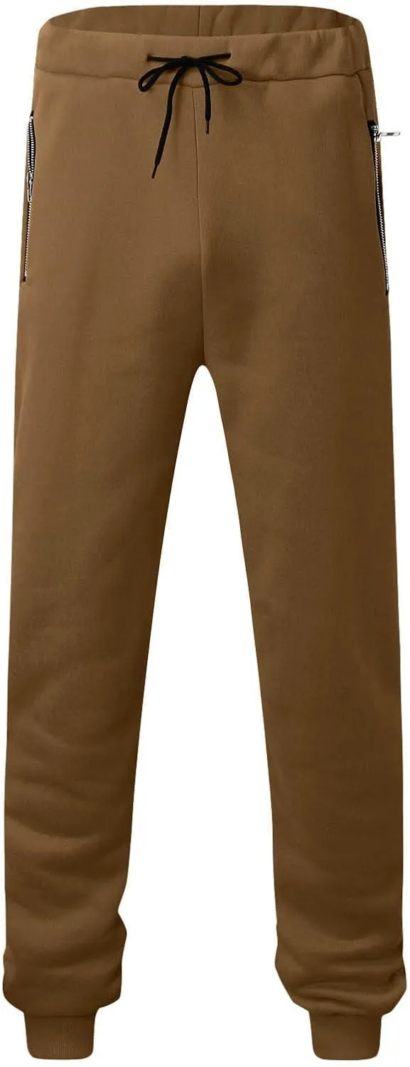 Mens Solid Soft Fleece Lined Sherpa Sweatpants Winter Warm Pants Jogger Lounge Athletic Sonw Pant with Zipper Pocket