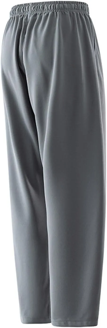 Mens Straight Pants Drawstring Elastic Waist Loose Casual Trousers Wide Leg Relaxed Fit Slacks Trouser with Pockets