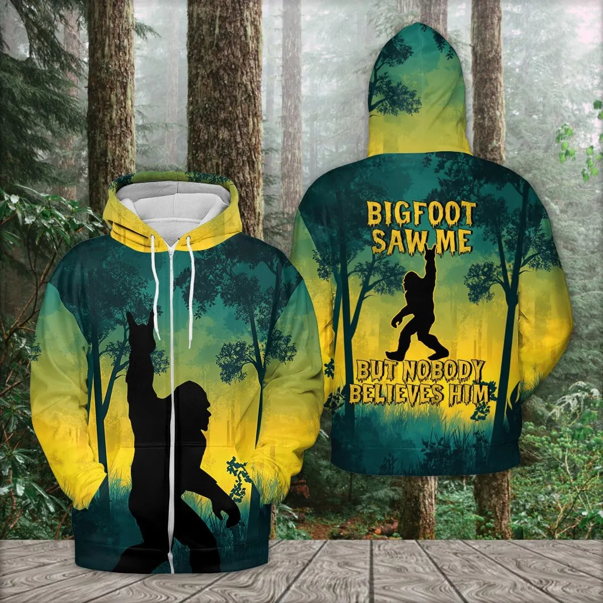 Men's Zip Up Bigfoot Hoodie, Bigfoot Camo Shirt, Sasquatch Shirt, Bigfoot Zip Hoodie Hooded Sweatshirt