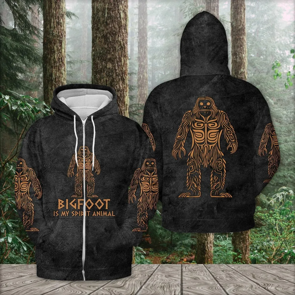 Men's Zip Up Bigfoot Hoodie, Bigfoot Camo Shirt, Sasquatch Shirt, Bigfoot Zip Hoodie Hooded Sweatshirt