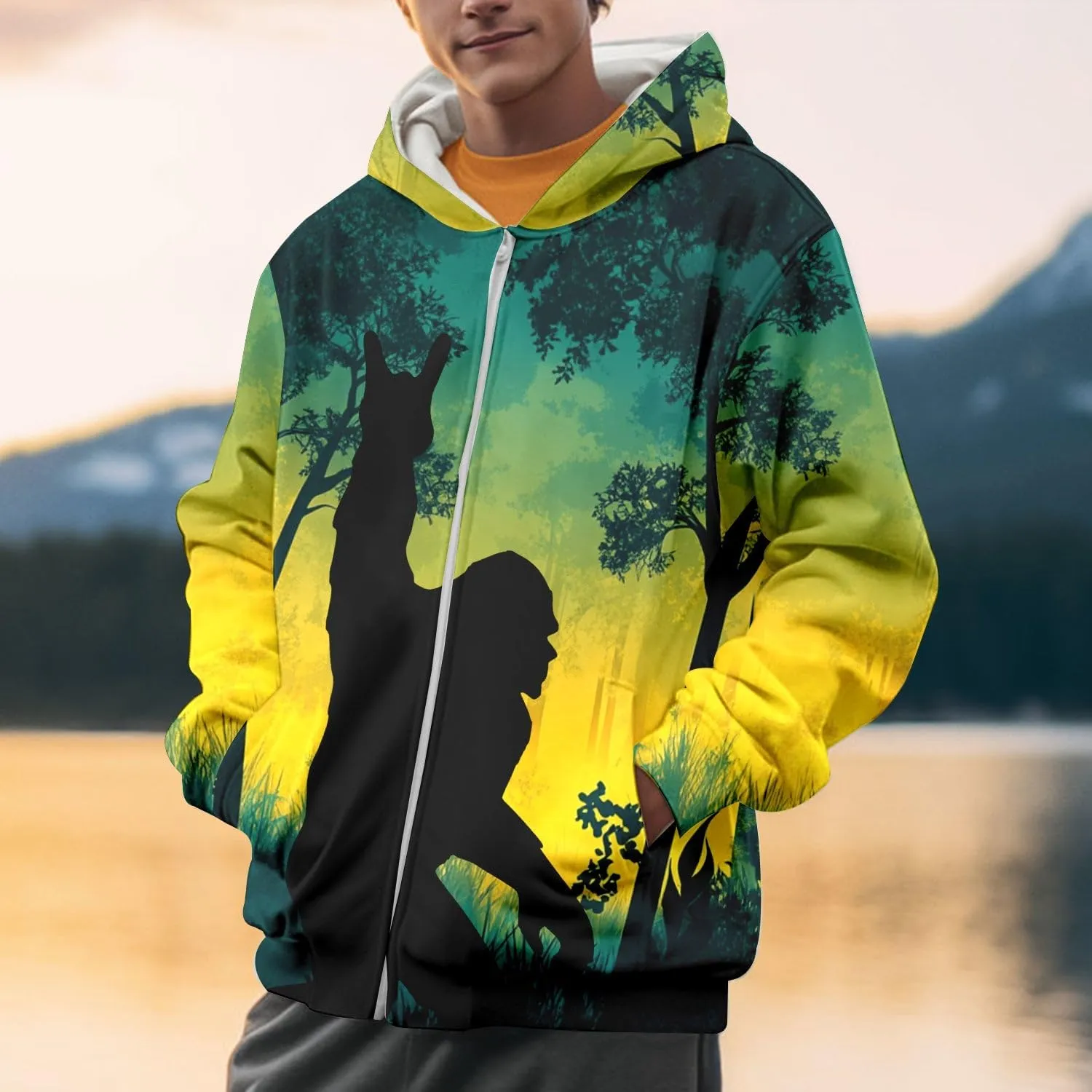 Men's Zip Up Bigfoot Hoodie, Bigfoot Camo Shirt, Sasquatch Shirt, Bigfoot Zip Hoodie Hooded Sweatshirt