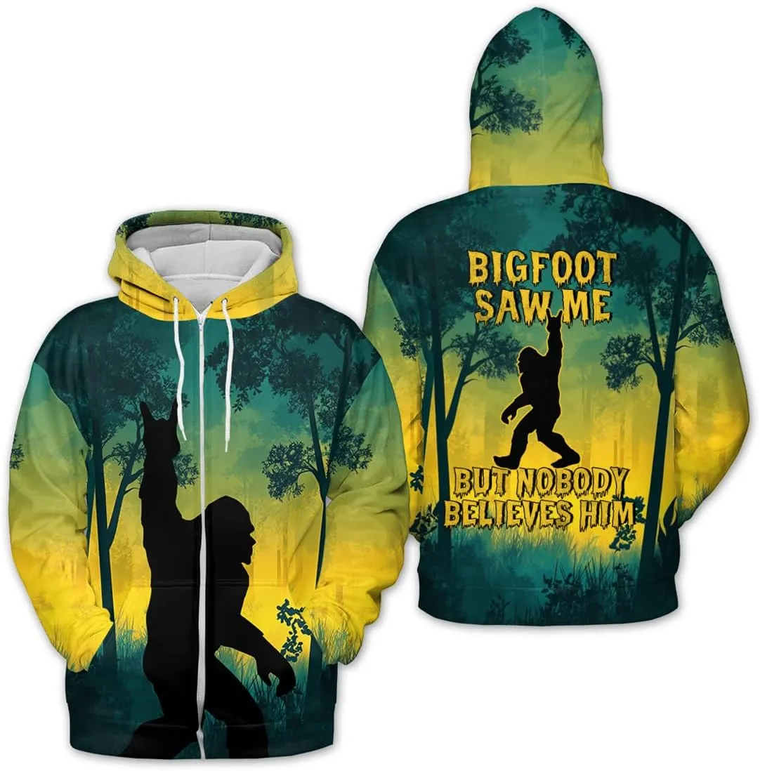Men's Zip Up Bigfoot Hoodie, Bigfoot Camo Shirt, Sasquatch Shirt, Bigfoot Zip Hoodie Hooded Sweatshirt