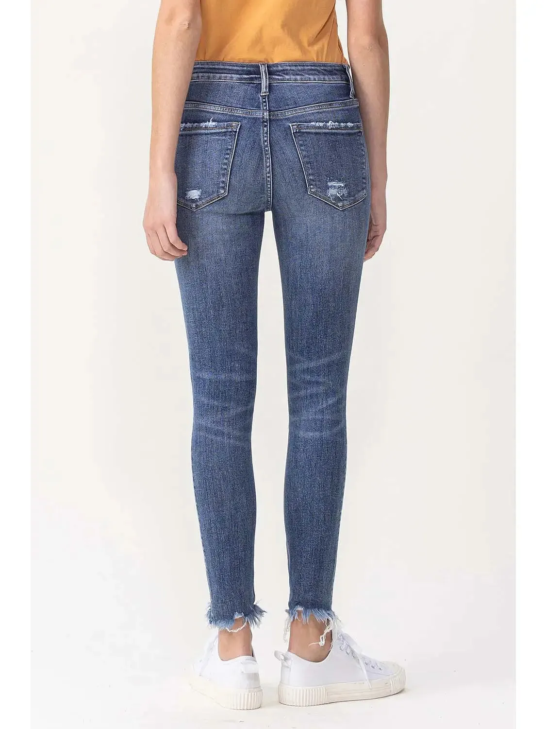 Mid Rise Ankle Skinny Jeans with Frayed Hem Detail