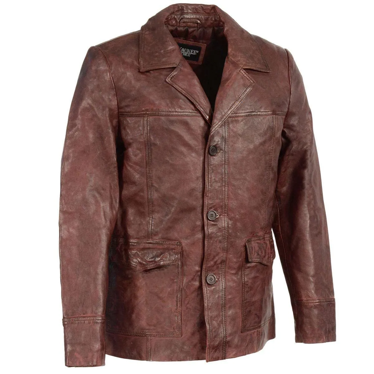 Milwaukee Leather SFM1870  Men's Button Front Red Leather Car Coat Jacket