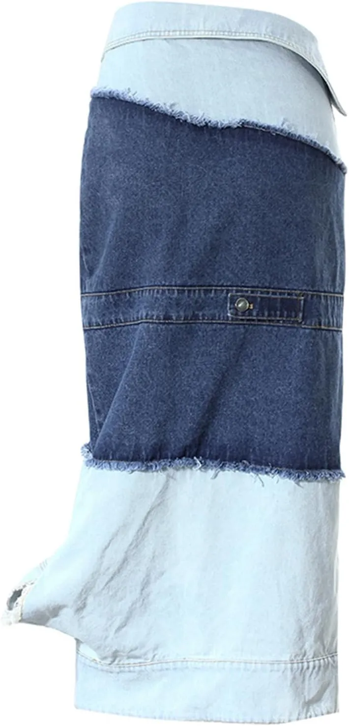 Molisry Women's Cargo Denim Skirt Ripped Sexy High Waisted Destrotyed Patchwork Front Slit Button Down Jean Midi Pencil Skirt