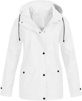 NaRHbrg Raincoat Hoodie for Women's Plus Size Jackets Rain Jacket Loose Hooded Elegant Windbreaker Comfortable Coat Outwear