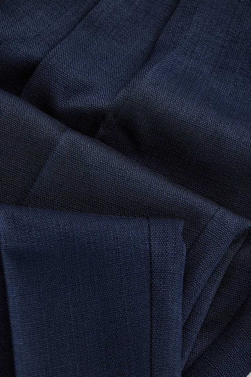 Navy Textured Relaxed Fit Trousers