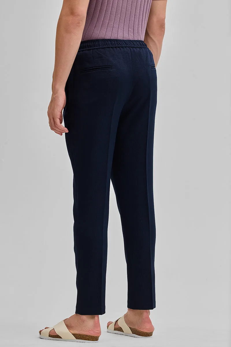 Navy Textured Relaxed Fit Trousers