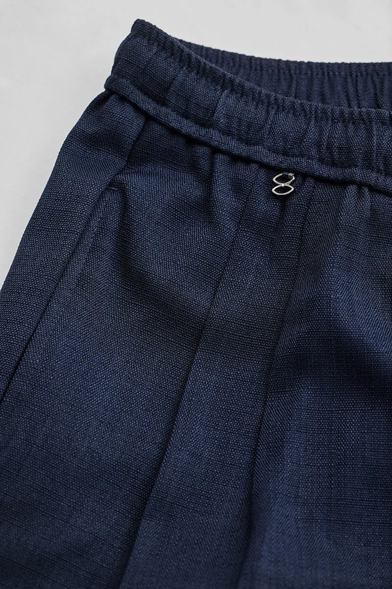 Navy Textured Relaxed Fit Trousers