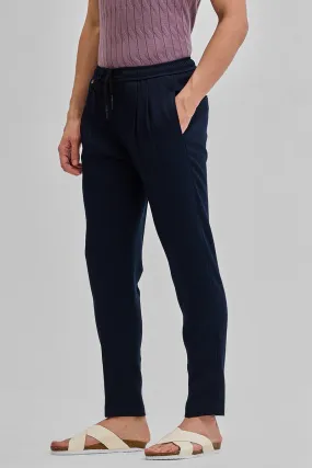 Navy Textured Relaxed Fit Trousers