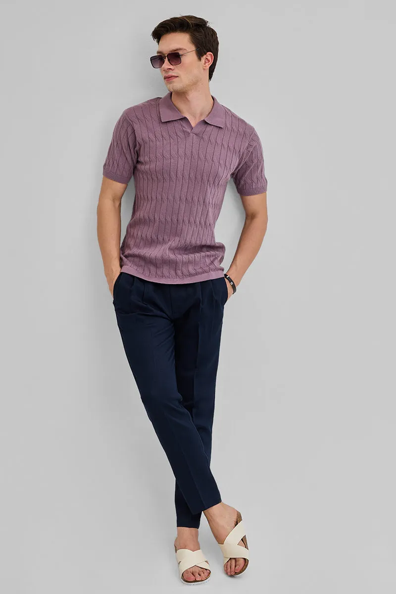 Navy Textured Relaxed Fit Trousers