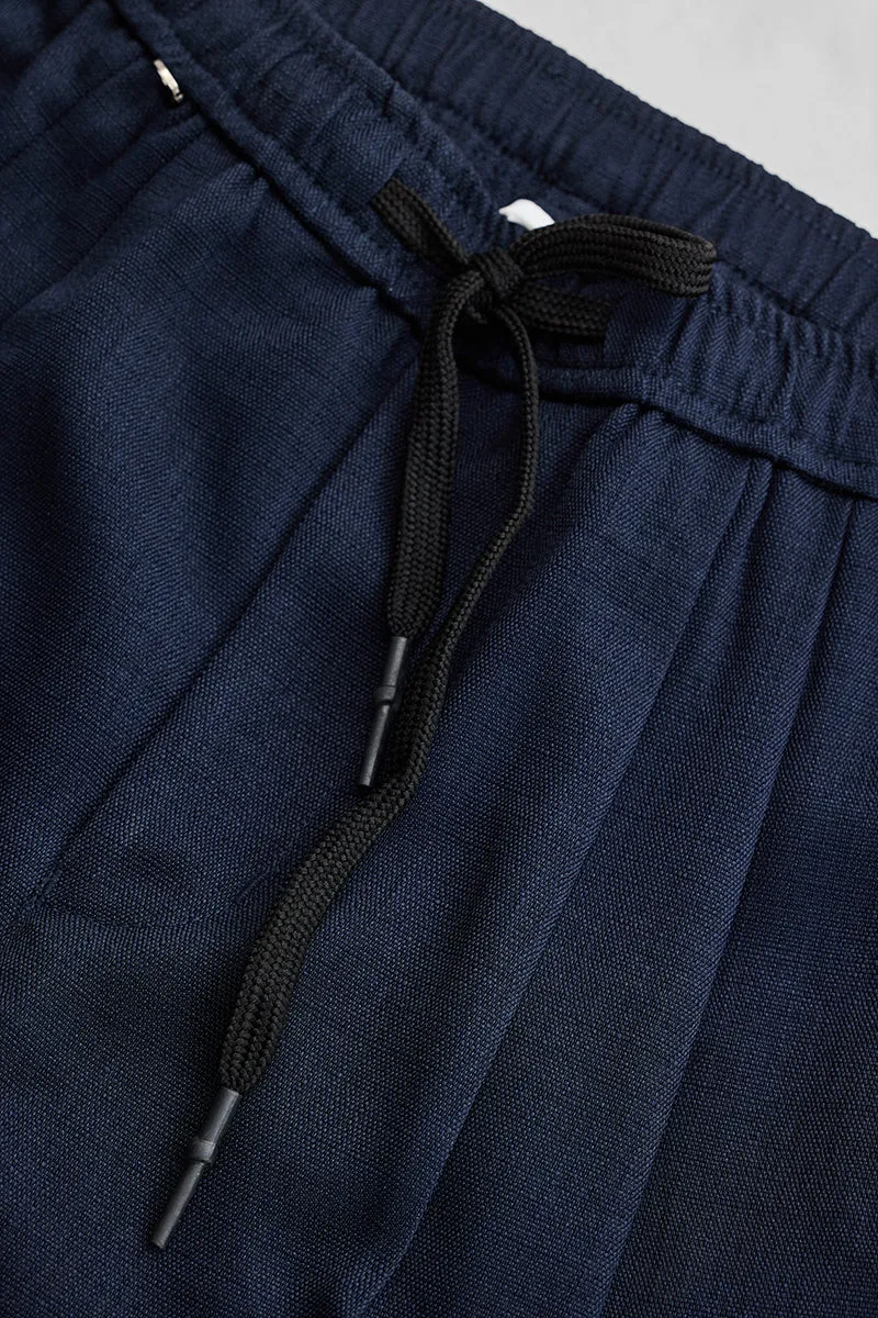 Navy Textured Relaxed Fit Trousers