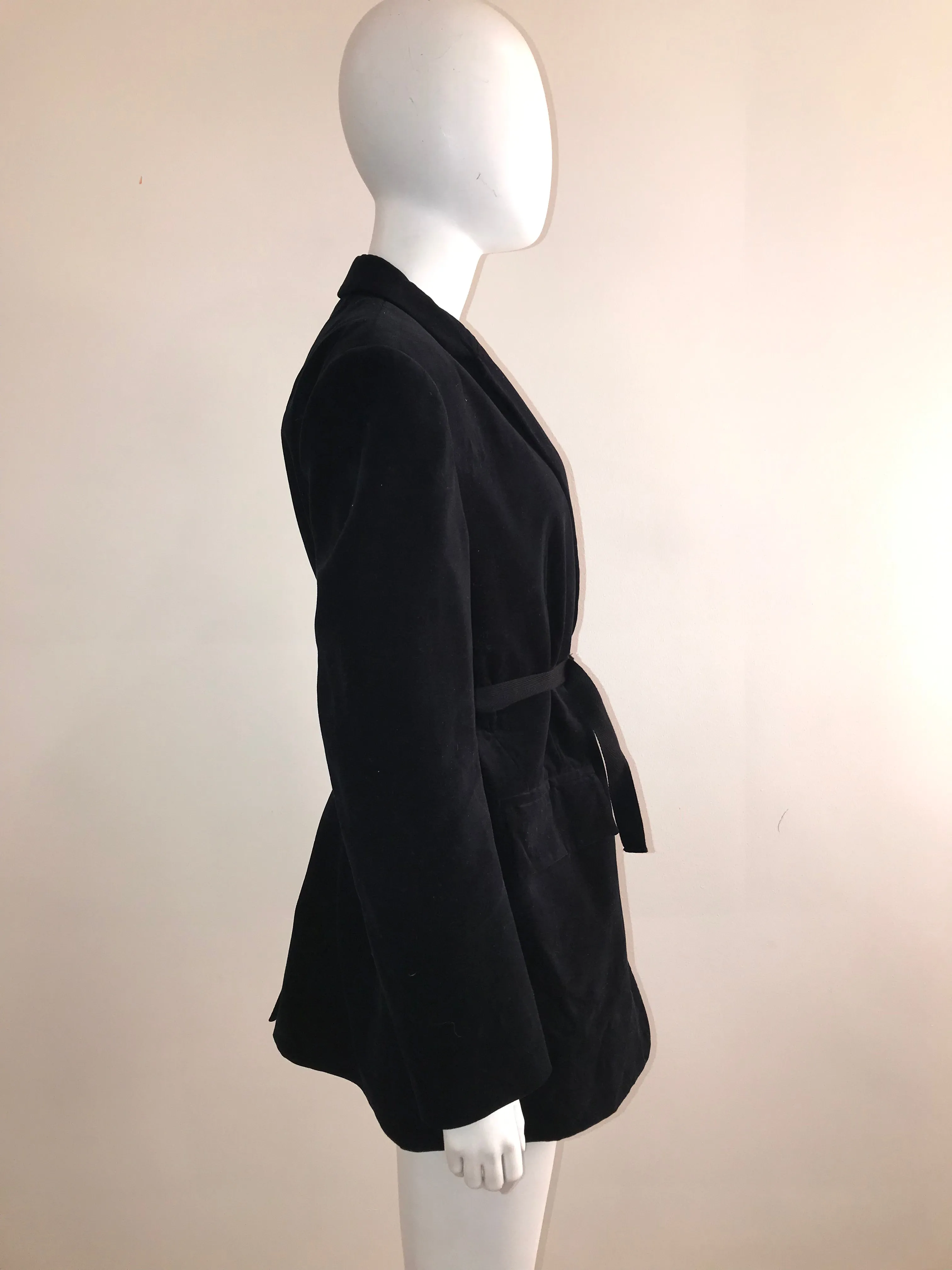 Peak Shoulder Velvet Jacket with Tie Waist