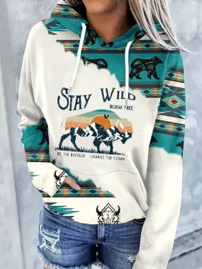 "Stay Wild" Aztec Printed Hoodie