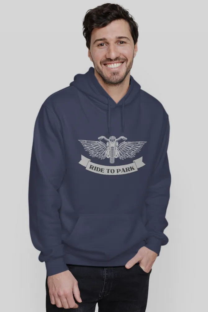 Ride To Park Navy Blue Printed Hoodie for men