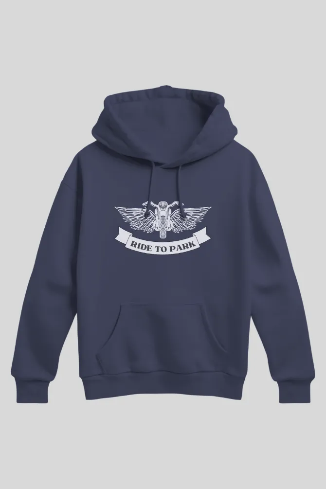 Ride To Park Navy Blue Printed Hoodie for men