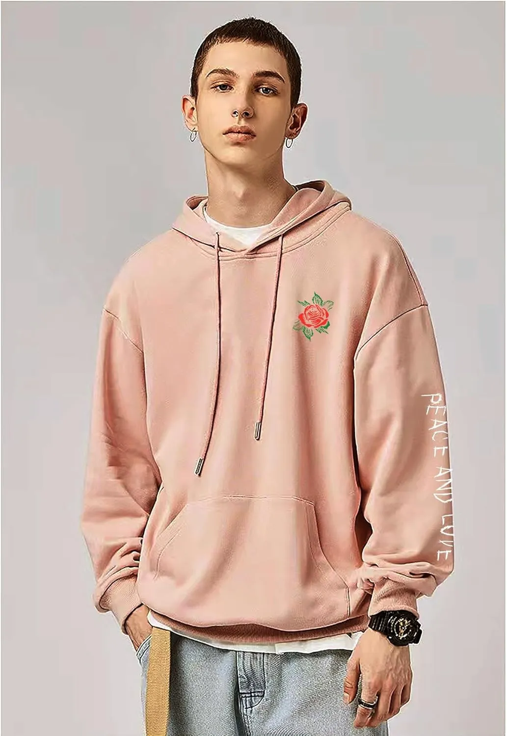 Rose Embroidered Hoodie For Men Women Long Sleeve Letters Printed Hip Hop Hoodie Hooded Sweatshirt