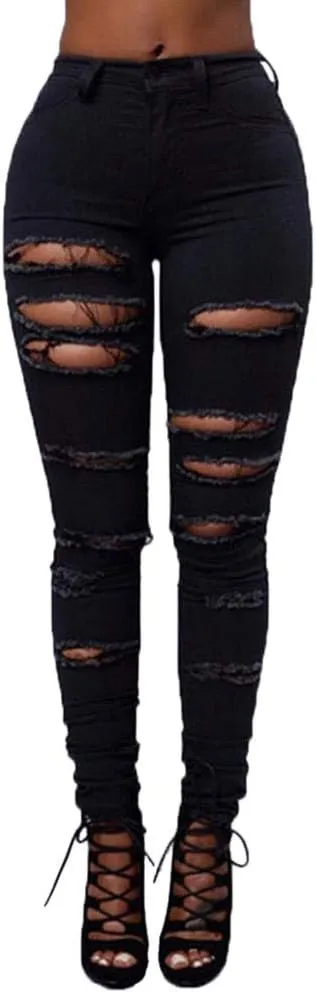 Skinny Jeans for Women Trendy Distressed Stretchy Denim Pants Frayed Raw Hem Ripped Tight Pants Skinny Ankle Jeans