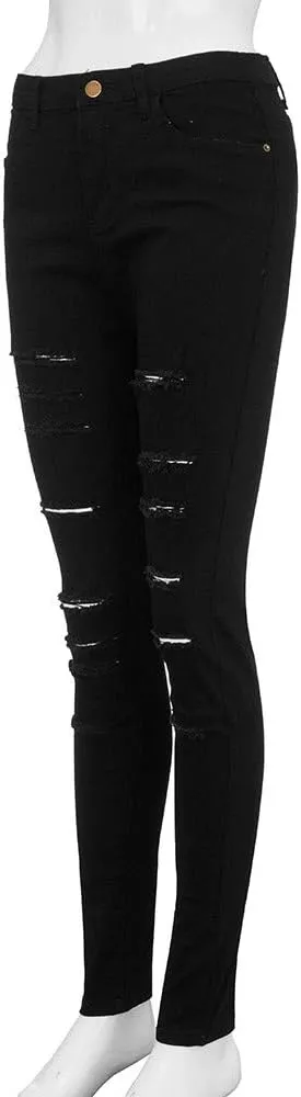 Skinny Jeans for Women Trendy Distressed Stretchy Denim Pants Frayed Raw Hem Ripped Tight Pants Skinny Ankle Jeans