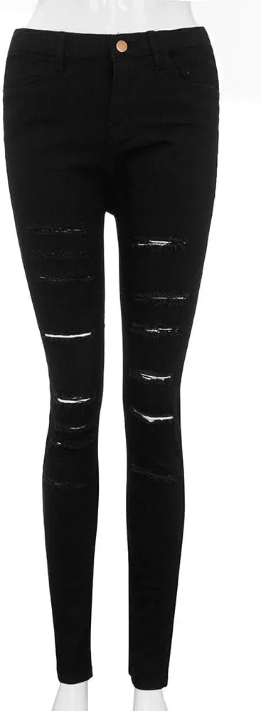Skinny Jeans for Women Trendy Distressed Stretchy Denim Pants Frayed Raw Hem Ripped Tight Pants Skinny Ankle Jeans
