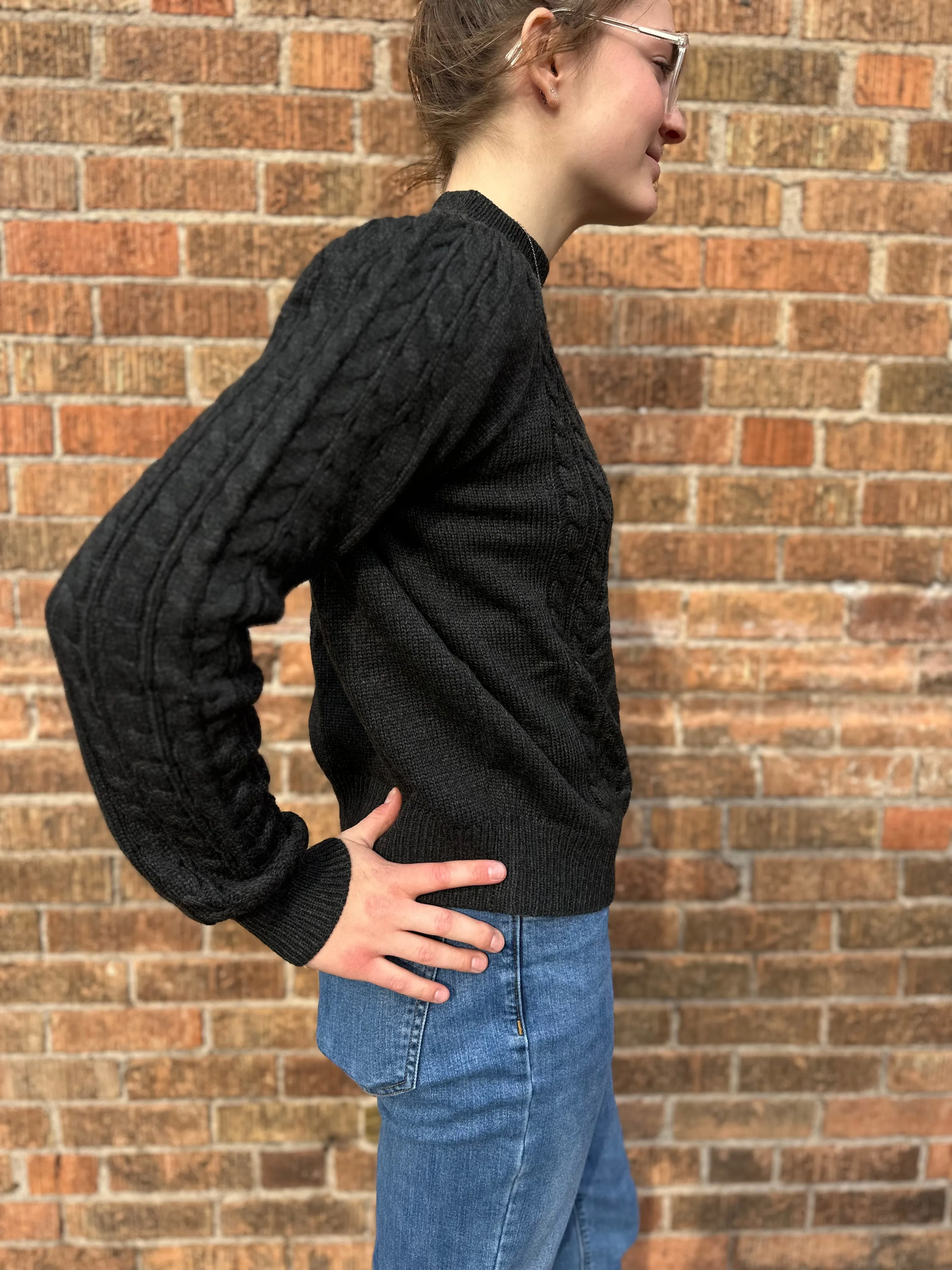 Soft Ribbed Cable Knit Crewneck Sweater