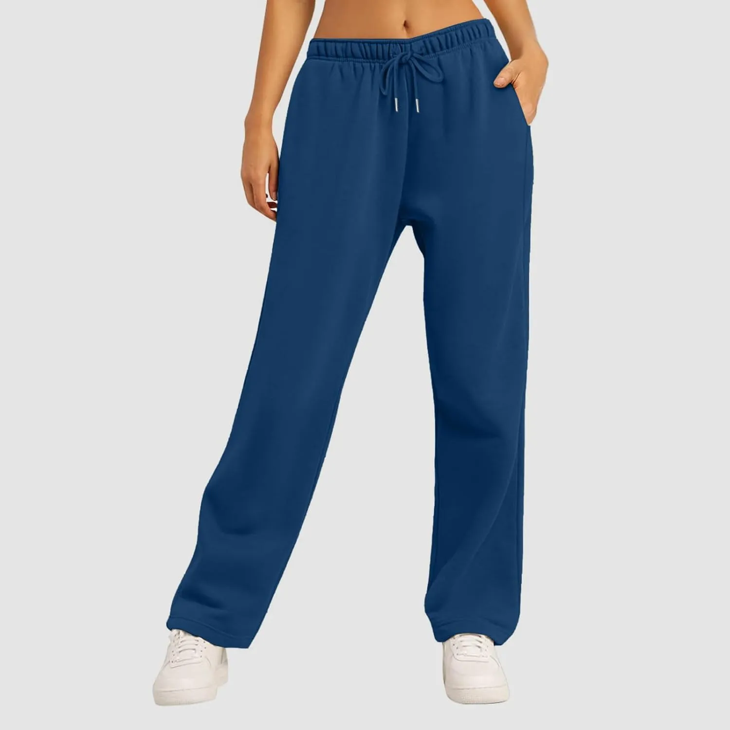 Sweatpants for Women Fleece Lined Elastic Drawstring High Waist Wide Leg Jogger Pants Soft Casual Trouser with Pocket