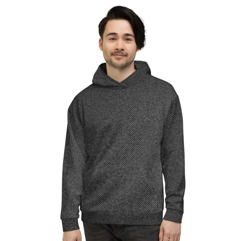 Unisex Black Denim Print Hoodie