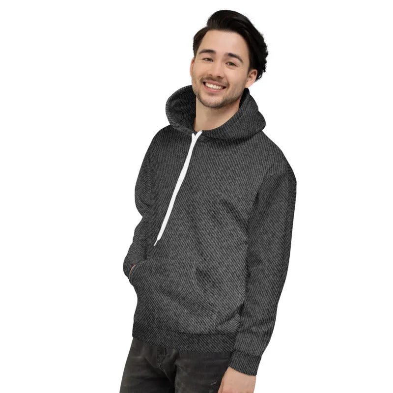 Unisex Black Denim Print Hoodie