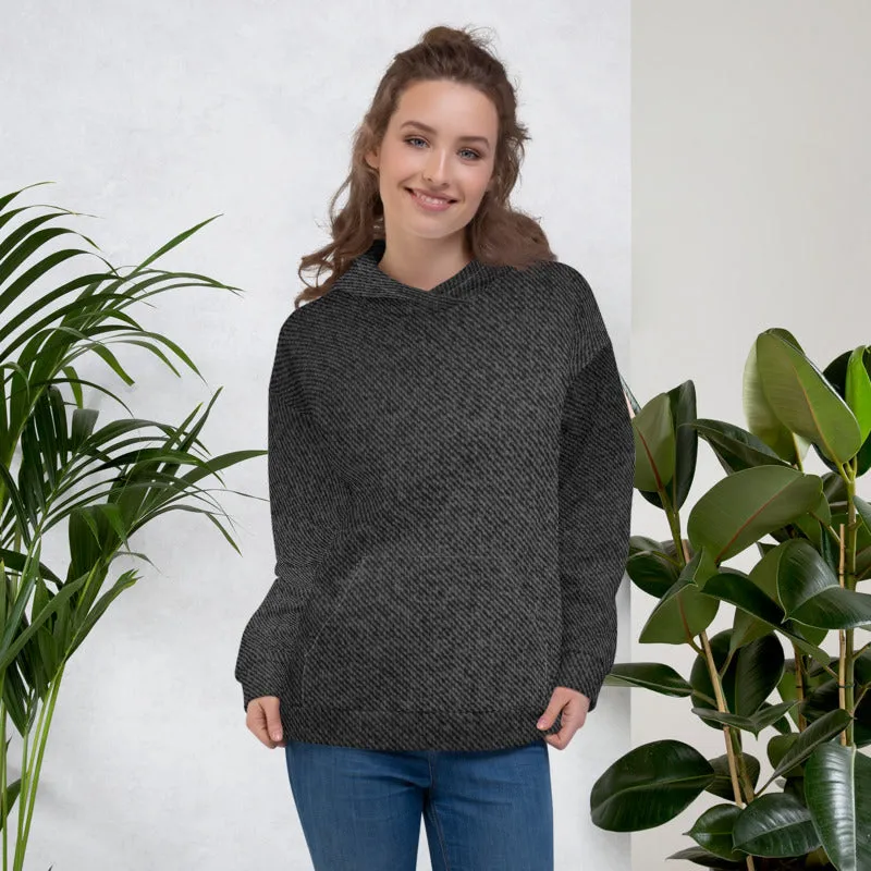 Unisex Black Denim Print Hoodie