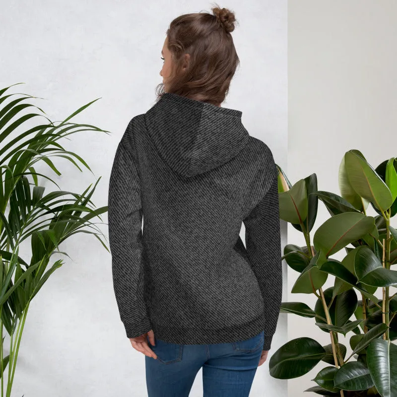 Unisex Black Denim Print Hoodie