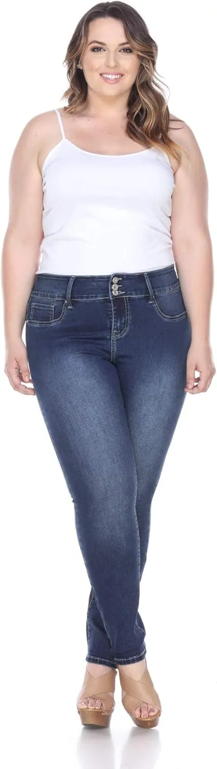 white mark Women's Plus Size Mid Super Stretchy Ankle Skinny Denim Jeans