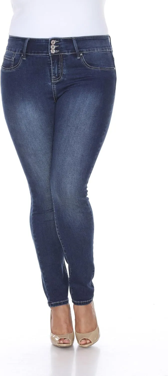 white mark Women's Plus Size Mid Super Stretchy Ankle Skinny Denim Jeans
