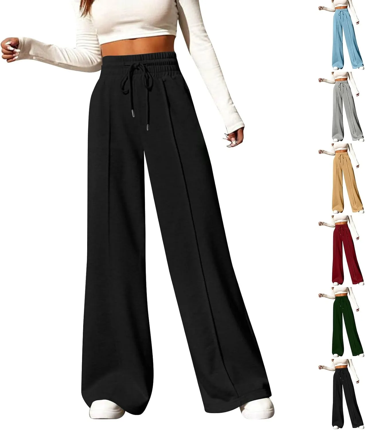 Wide Leg Sweatpants Women Casual Lightweight Drawstring High Waisted Joggers Baggy Soft Lounge Pants with Pockets