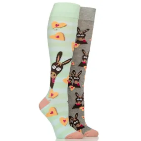 Wild Feet Ladies Donkey 2 Pack Knee High Socks