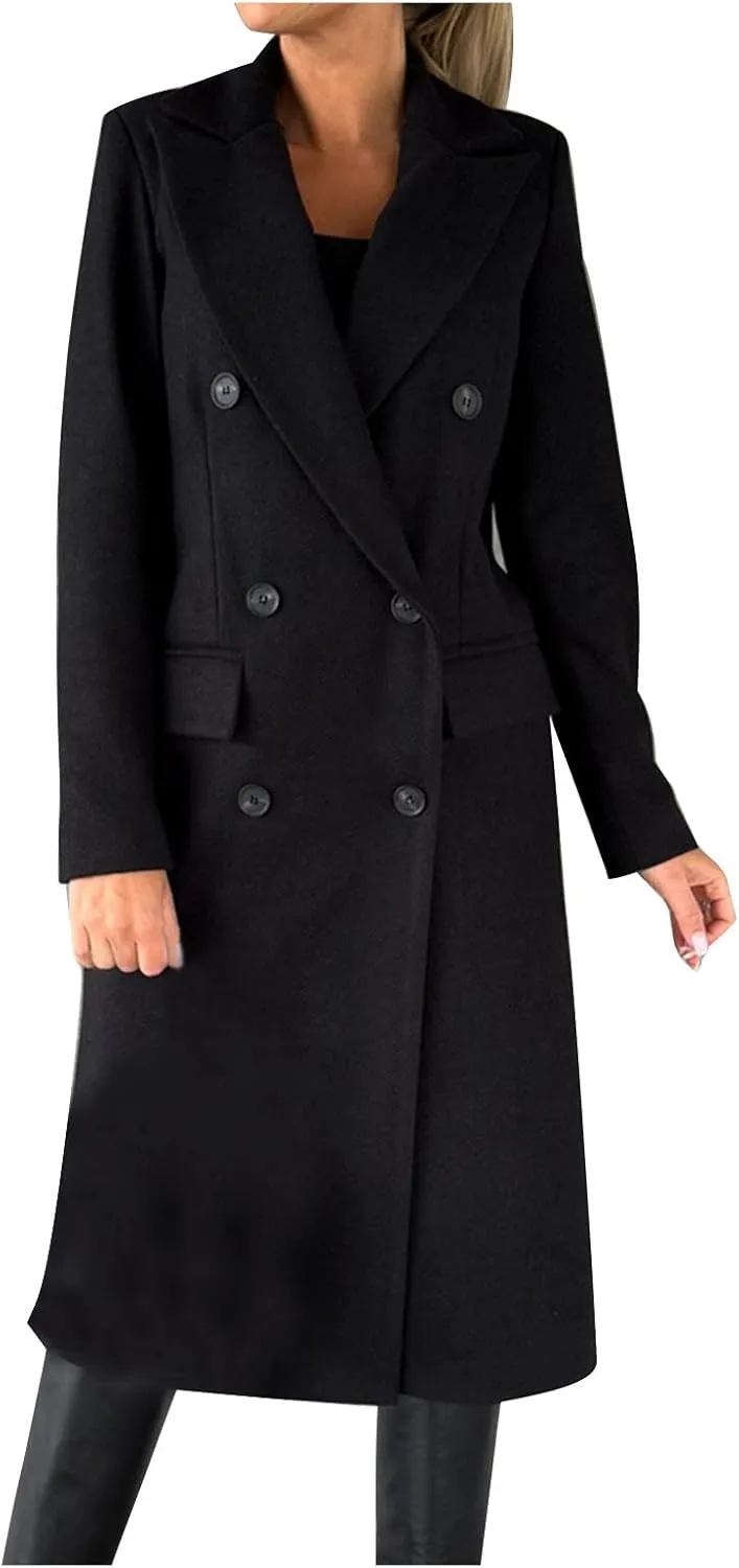 Winter Coat for Women Double Breasted Long Trench Coats Elegant Trendy Slim Fit Jackets Windbreaker Outerwear