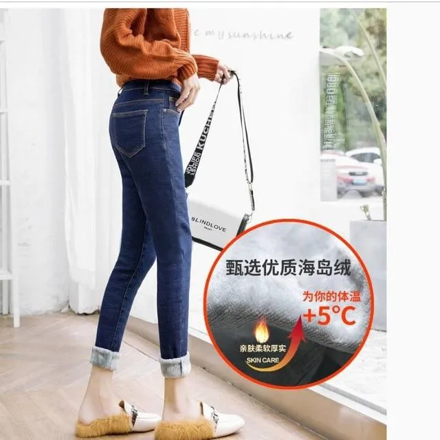 Winter Jeans High Waist Warm Trousers Female jeans woman Pants Plus size