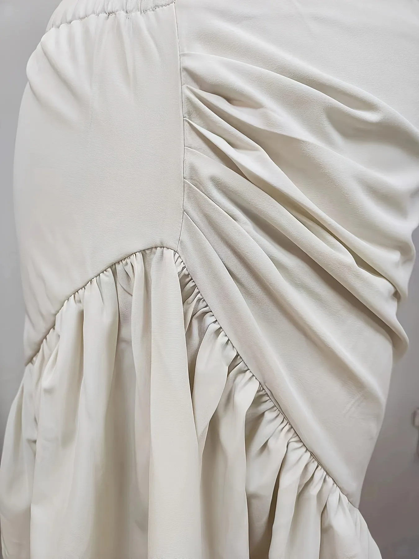 Women Plus Size Ruffle Hem Solid, Simple High Waist Elastic Skirt,