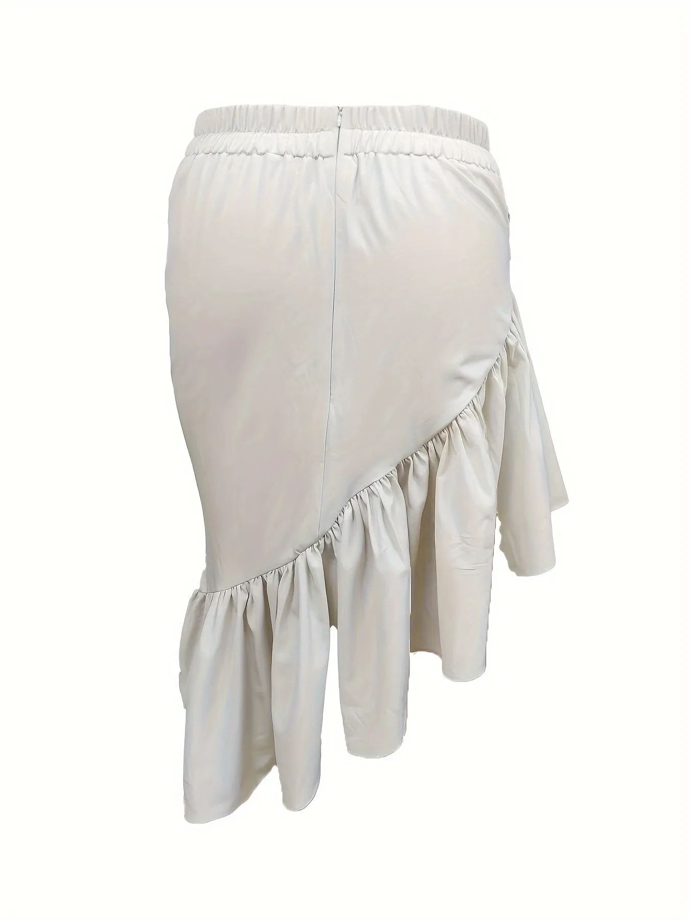 Women Plus Size Ruffle Hem Solid, Simple High Waist Elastic Skirt,