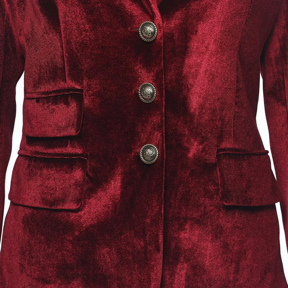 Women Vintage Velvet Blazer Jacket V-Neck Work Office Suit Slim Fit Slit Blazer Long Sleeves Dressy Coat