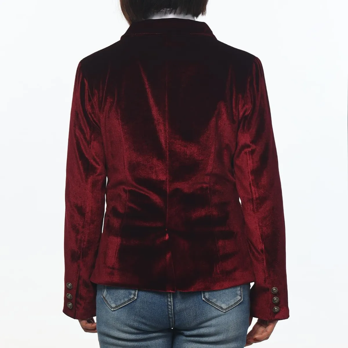Women Vintage Velvet Blazer Jacket V-Neck Work Office Suit Slim Fit Slit Blazer Long Sleeves Dressy Coat