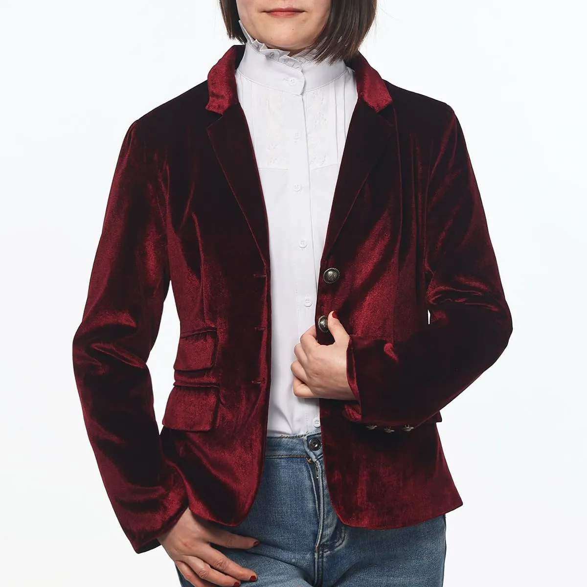 Women Vintage Velvet Blazer Jacket V-Neck Work Office Suit Slim Fit Slit Blazer Long Sleeves Dressy Coat