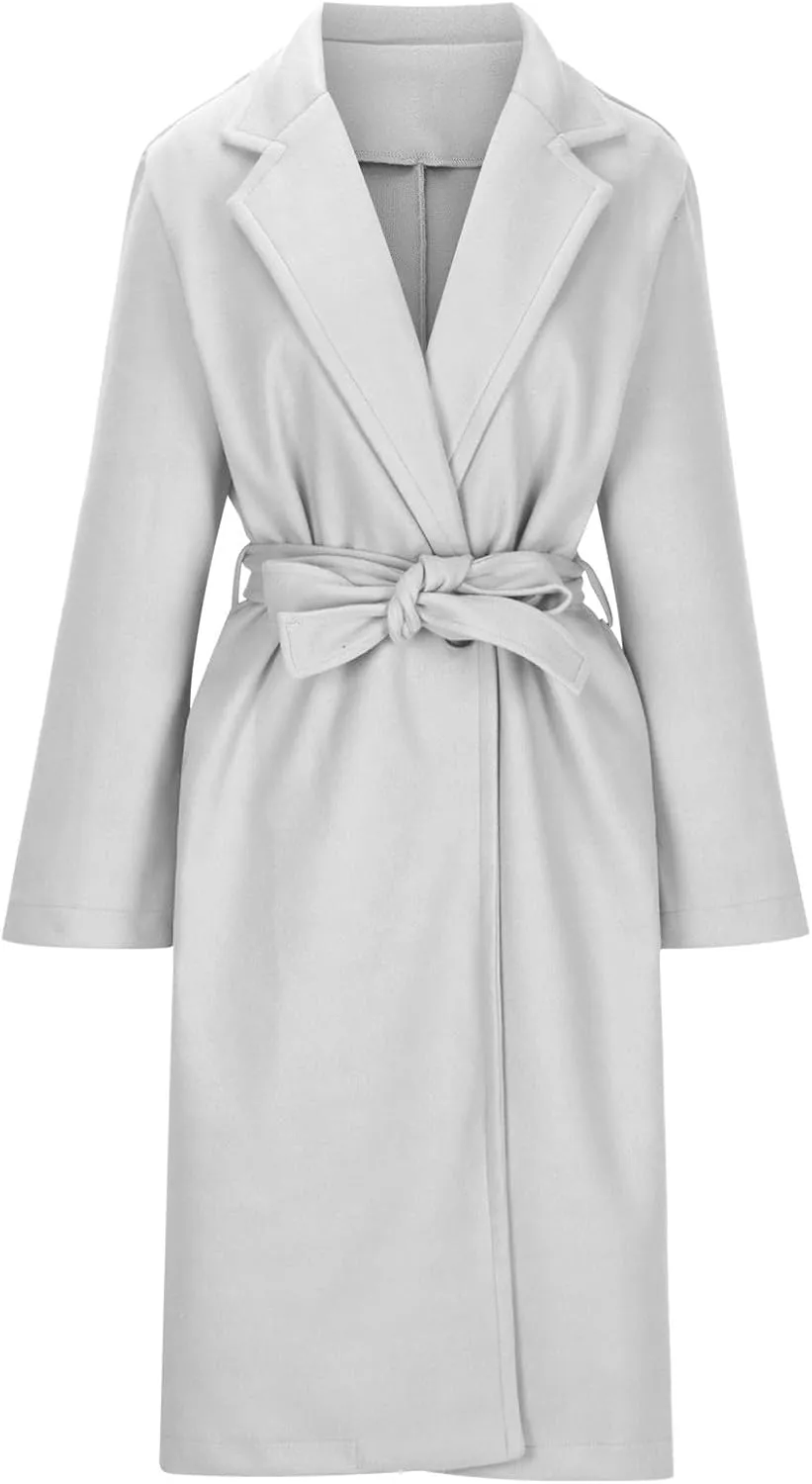 Women's Belted Casual Trench Coat, Oversized Loose Open Front Jackets Long Sleeve Elegant Evening Club Clothes Tops